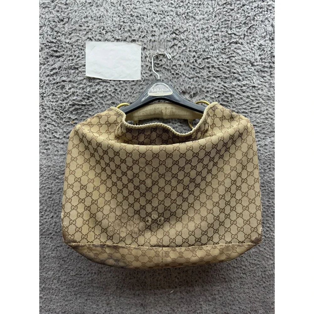 Gucci GG Women's Monogram Canvas Large Horsebit Hobo Shoulder Bag Beige